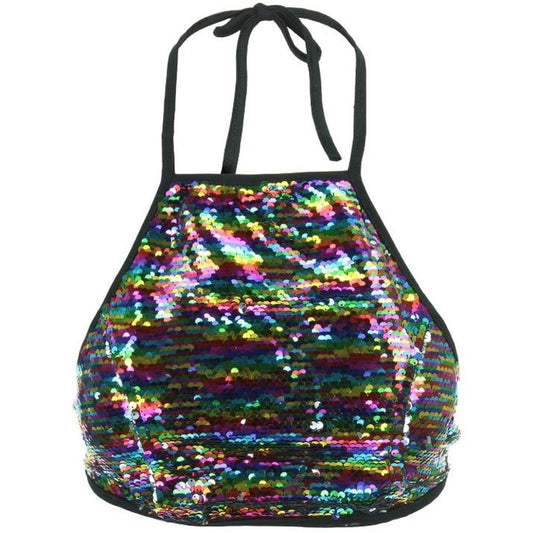 Multicoloured Sequin Halter Crop Top