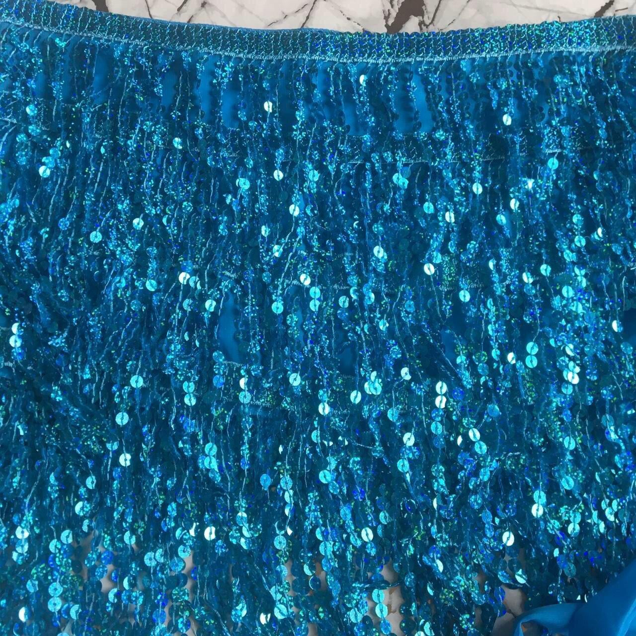 Blue Sequin Tassel Mini Wrap Skirt