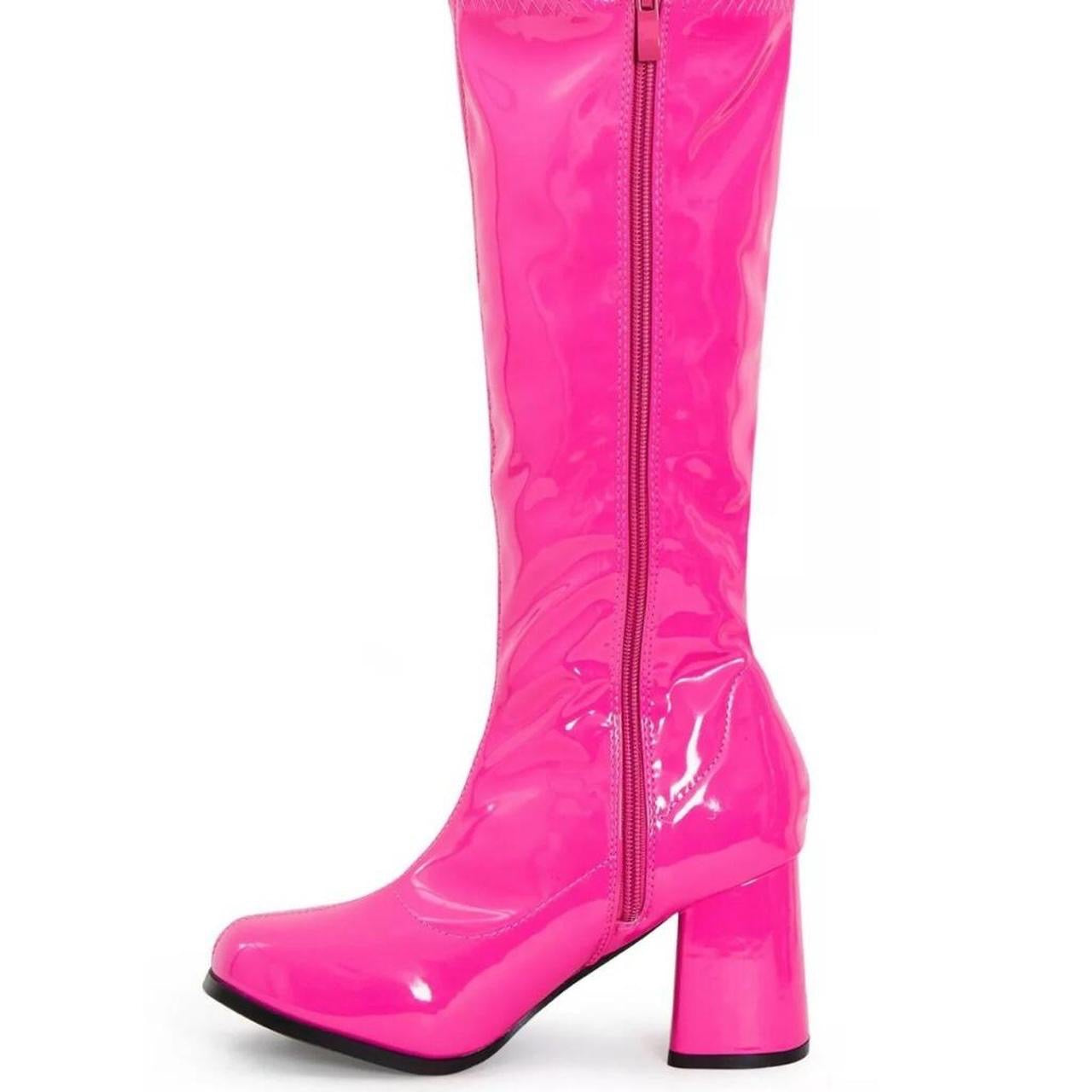 Hot Pink Patent Faux Leather Go Go Knee High Boots