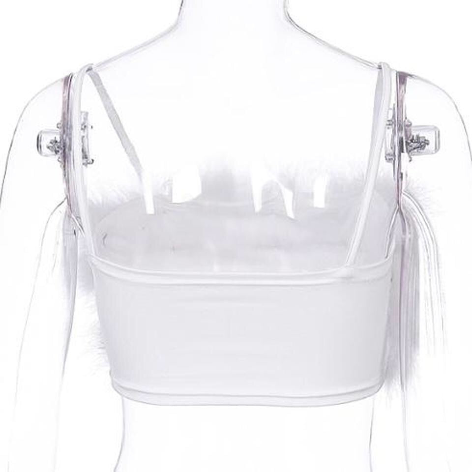 White Fluffy Strappy Crop Top