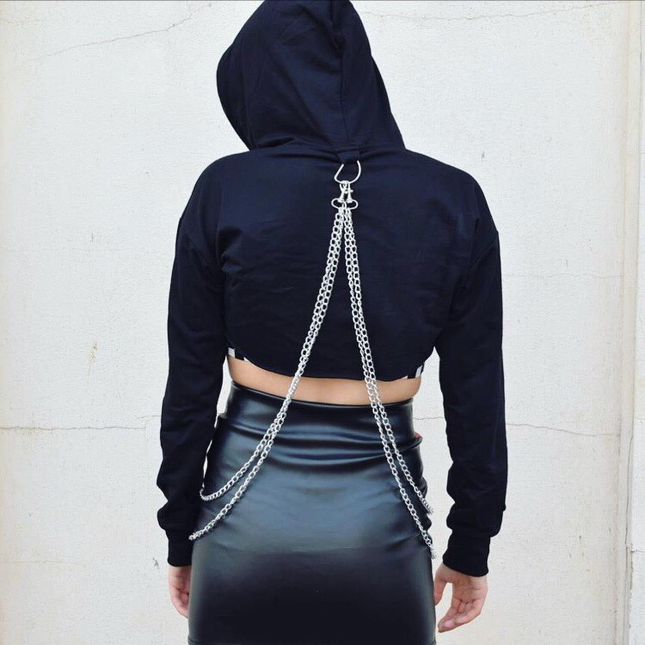 Black Chain Punk Hooded Cropped Sweater