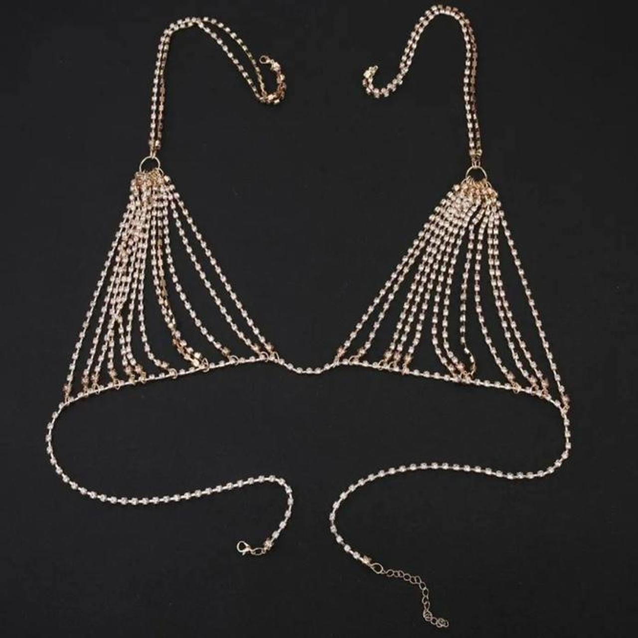 Gold Diamonds Incrusted Chain Bra Harness