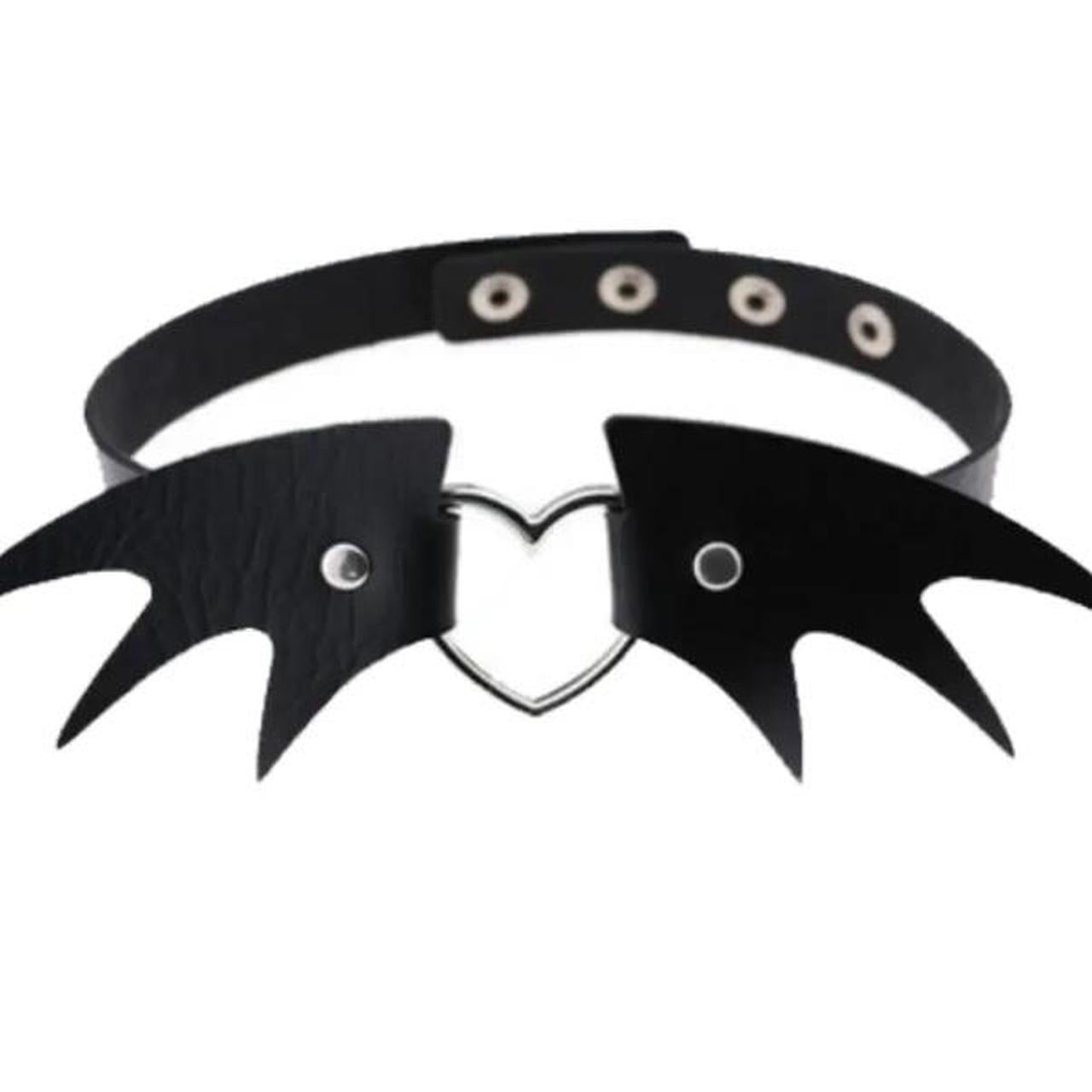 Black Faux Leather Bat Wing Heart Ring Gothic Choker