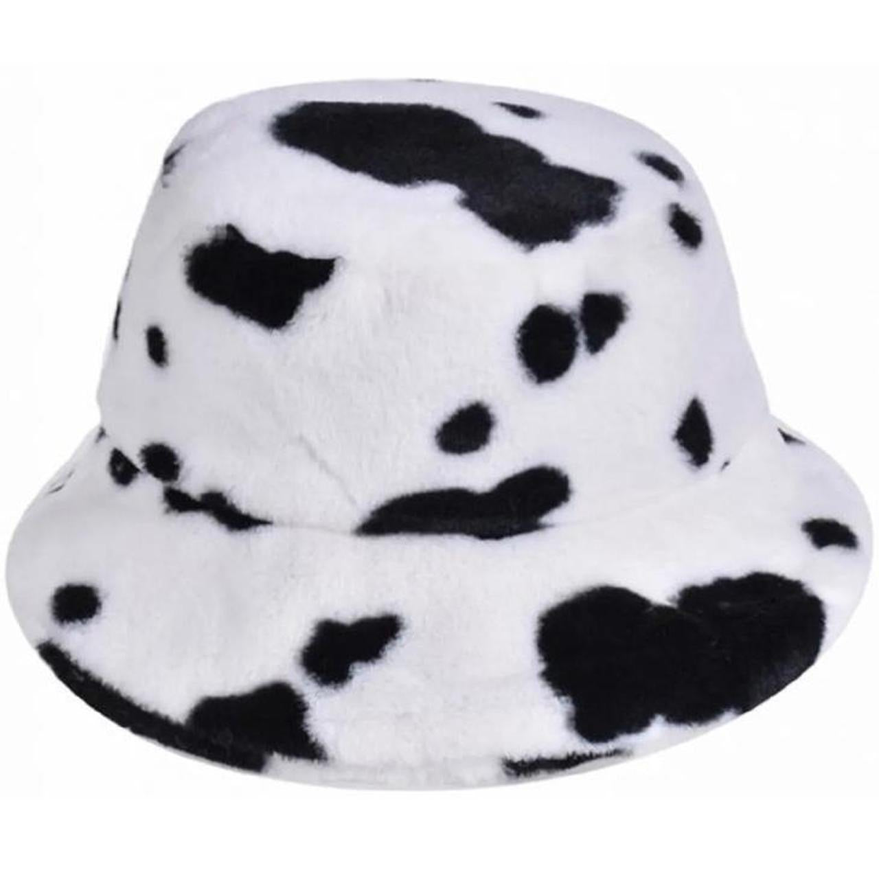 White and Black Cow Print Fluffy Bucket Hat