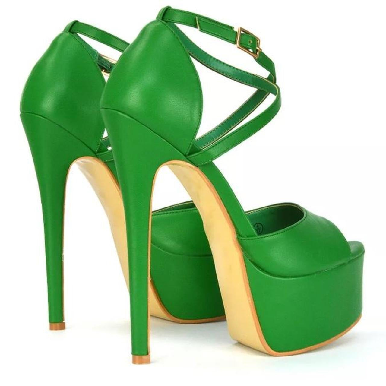 Green Faux Leather Platform Stiletto Heels