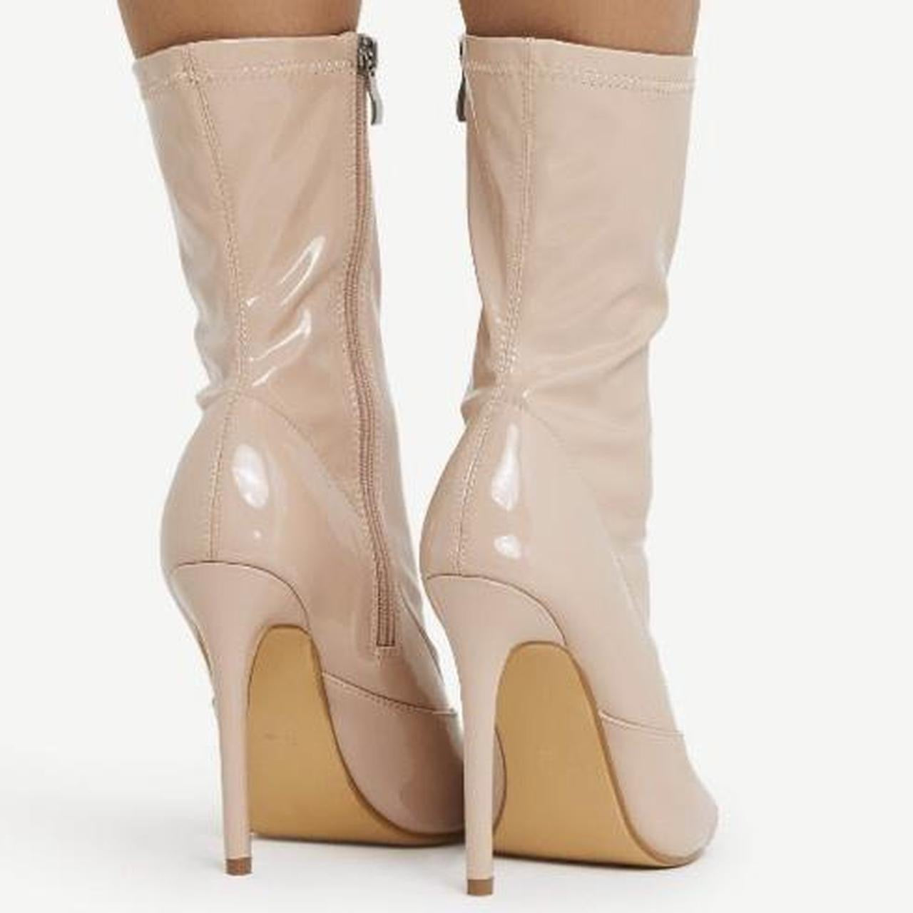 Nude Faux Leather Stiletto Open Toe Ankle Boots