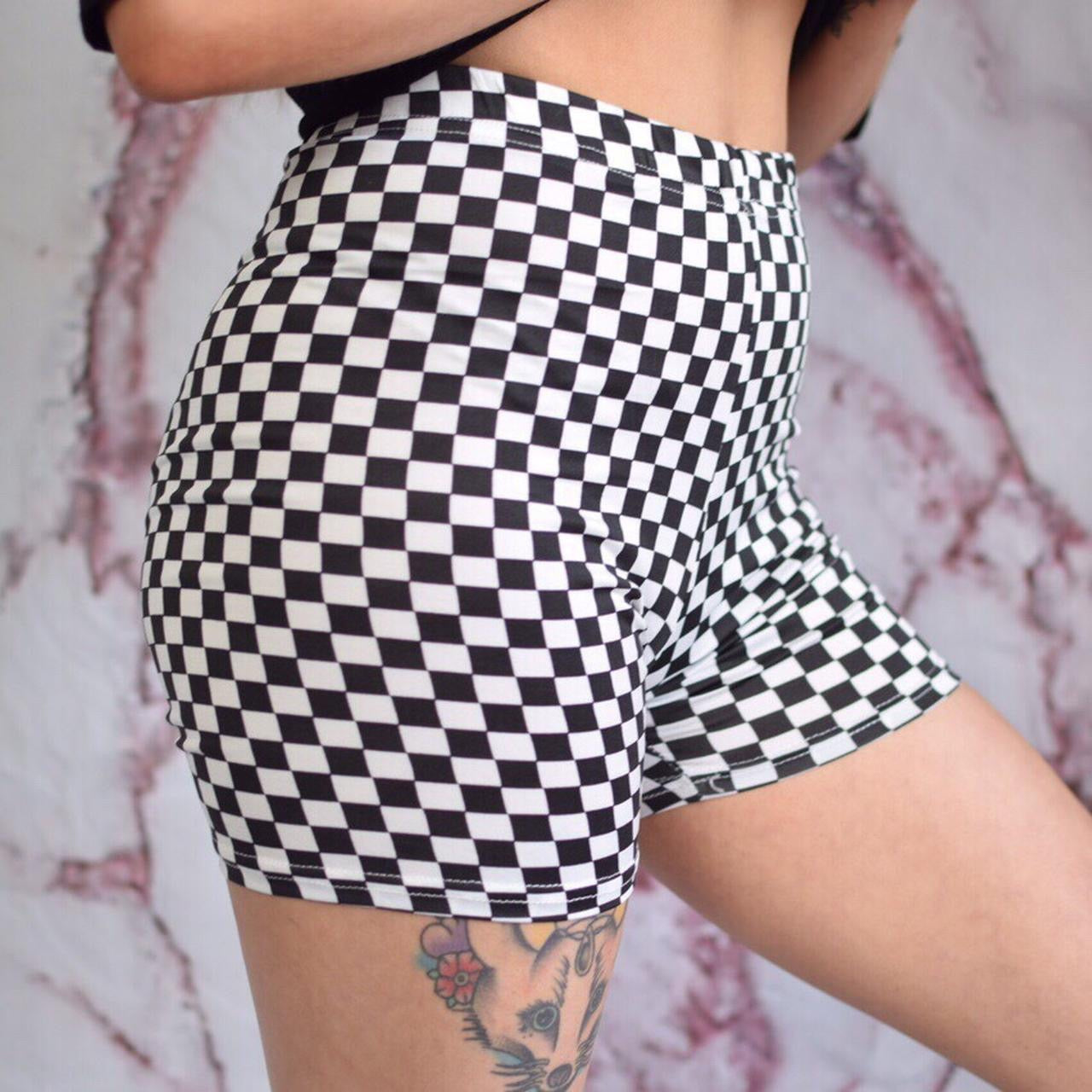 Black and White Checkerboard Biker Festival Shorts