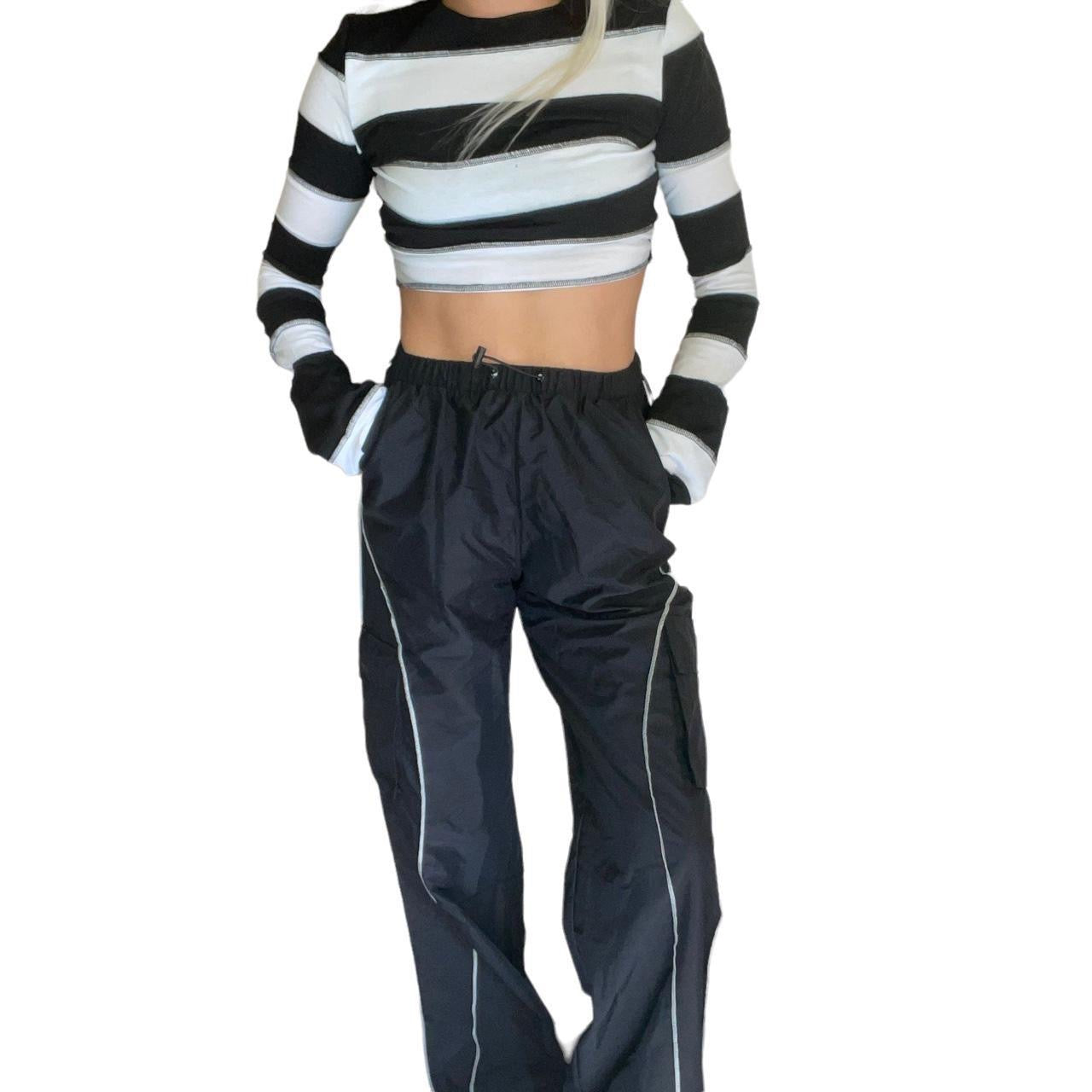 Black Wide Leg Baggy Cargo Tracksuit Bottoms