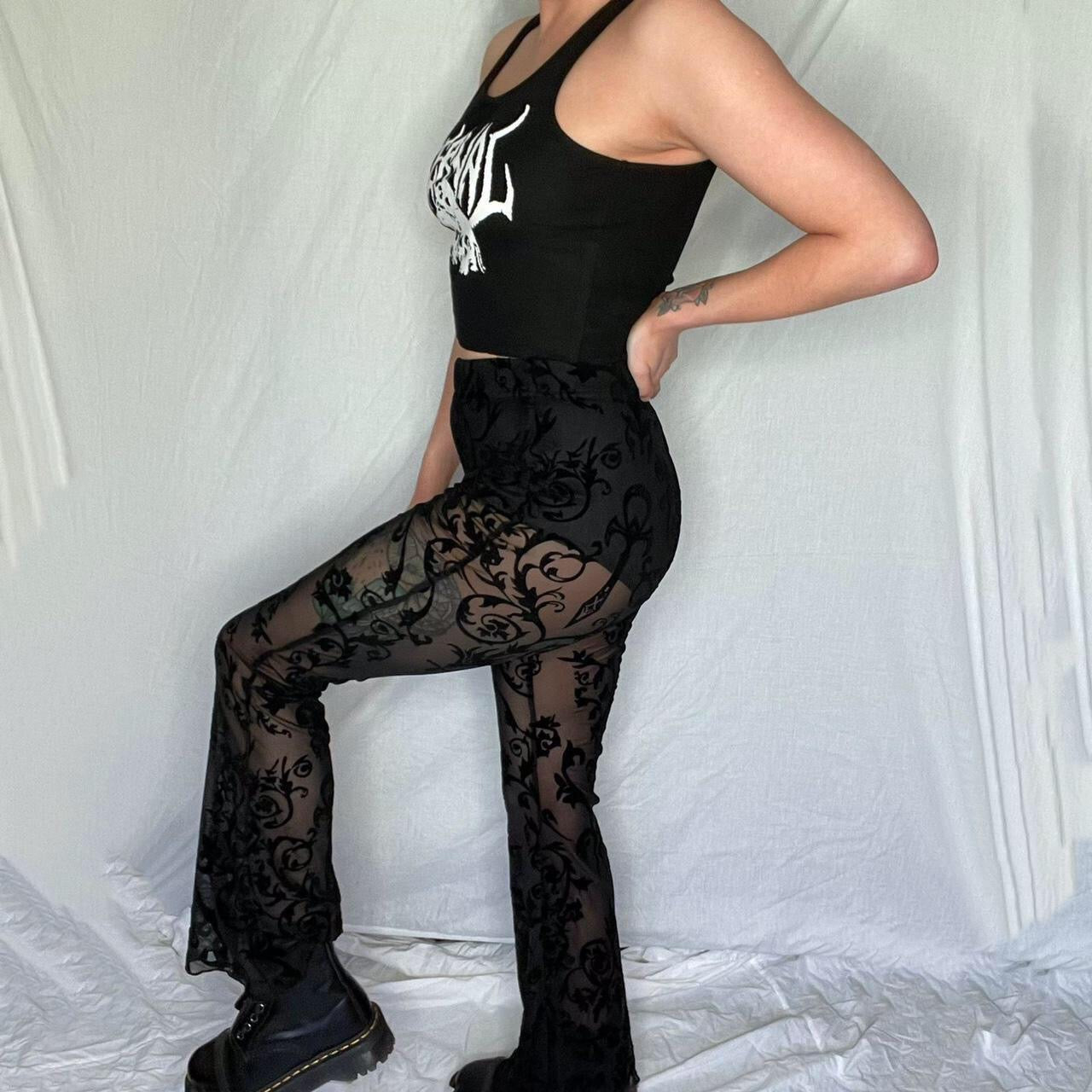 Black Floral Lace Mesh Gothic Flares