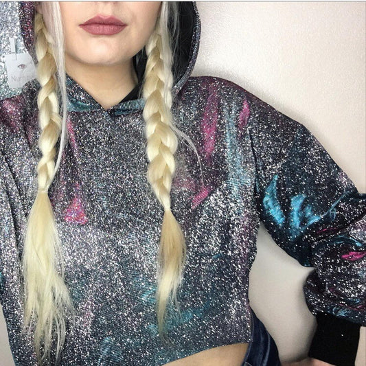 Multicoloured Glitter Cropped Hoodie Jumper