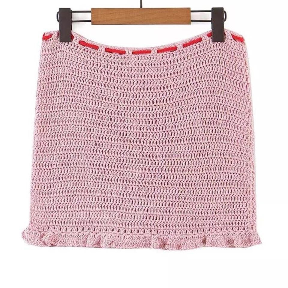 Pink Strawberry Crochet Knitted Mini Skirt