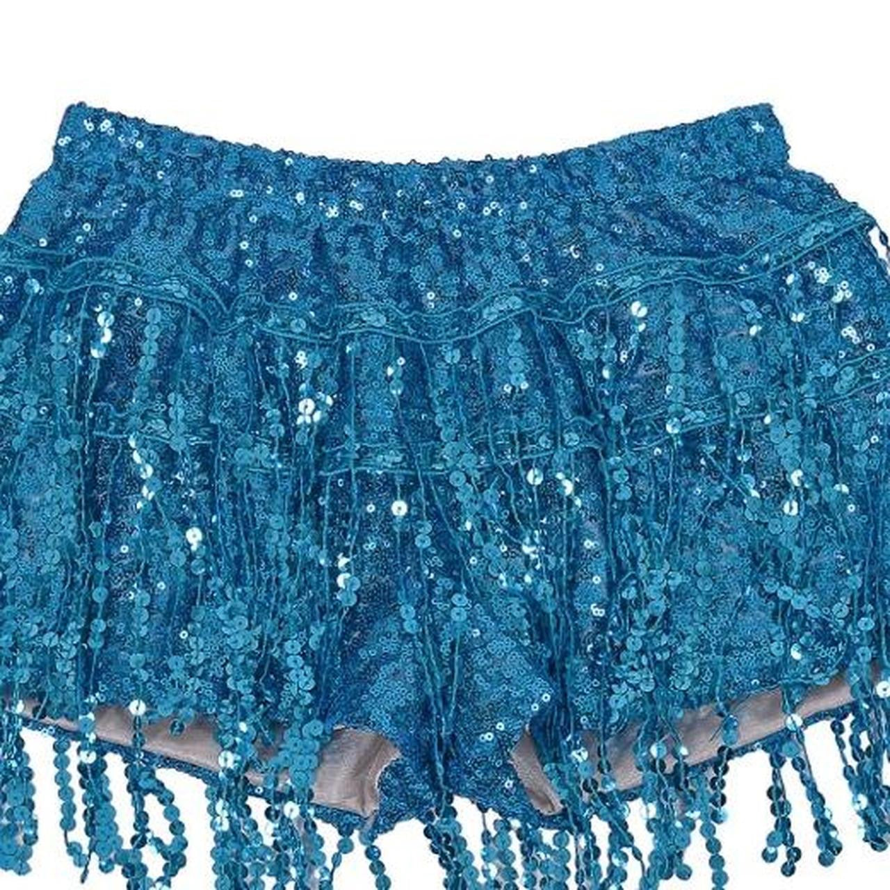 Blue Tassel Sequin Party Shorts