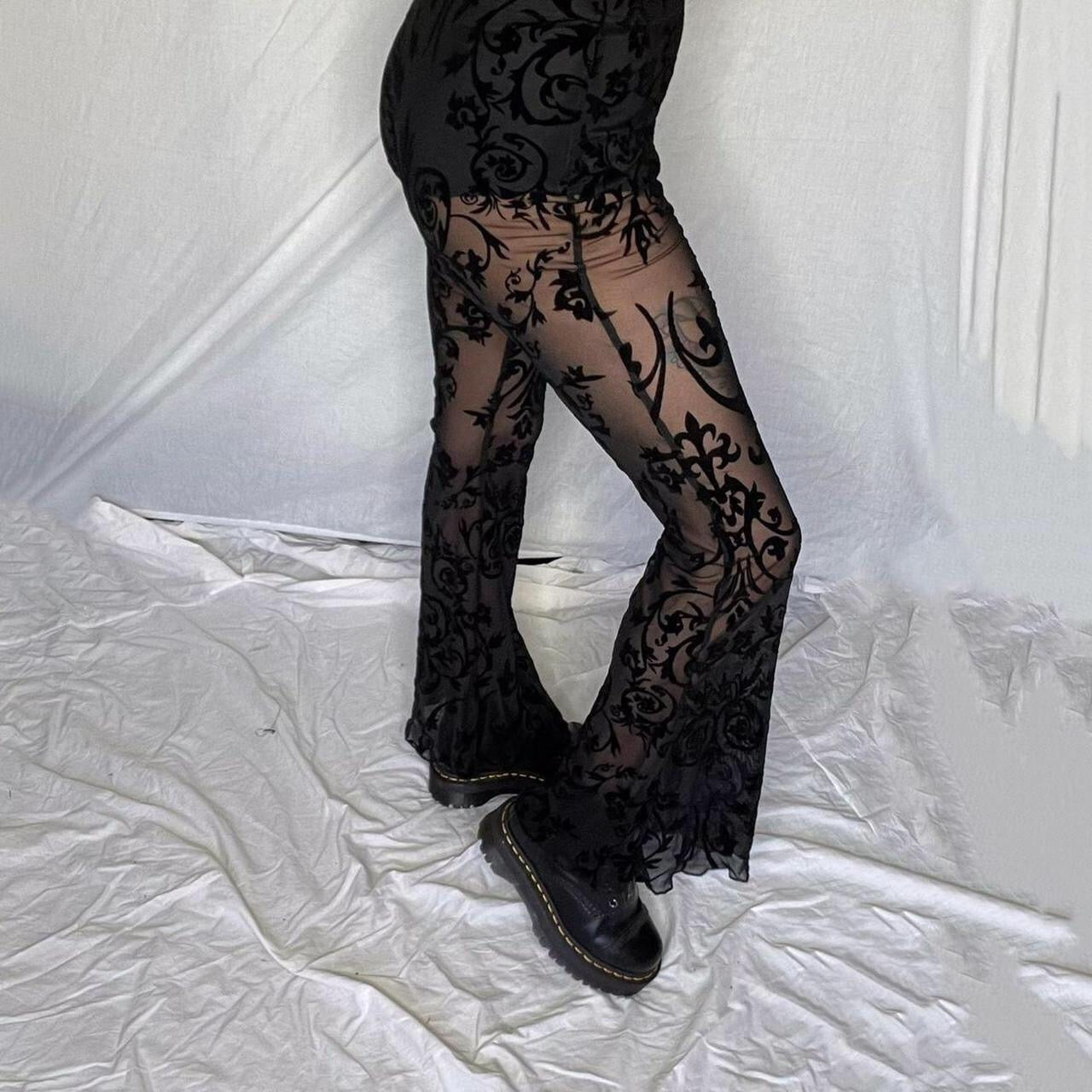 Black Floral Lace Mesh Gothic Flares