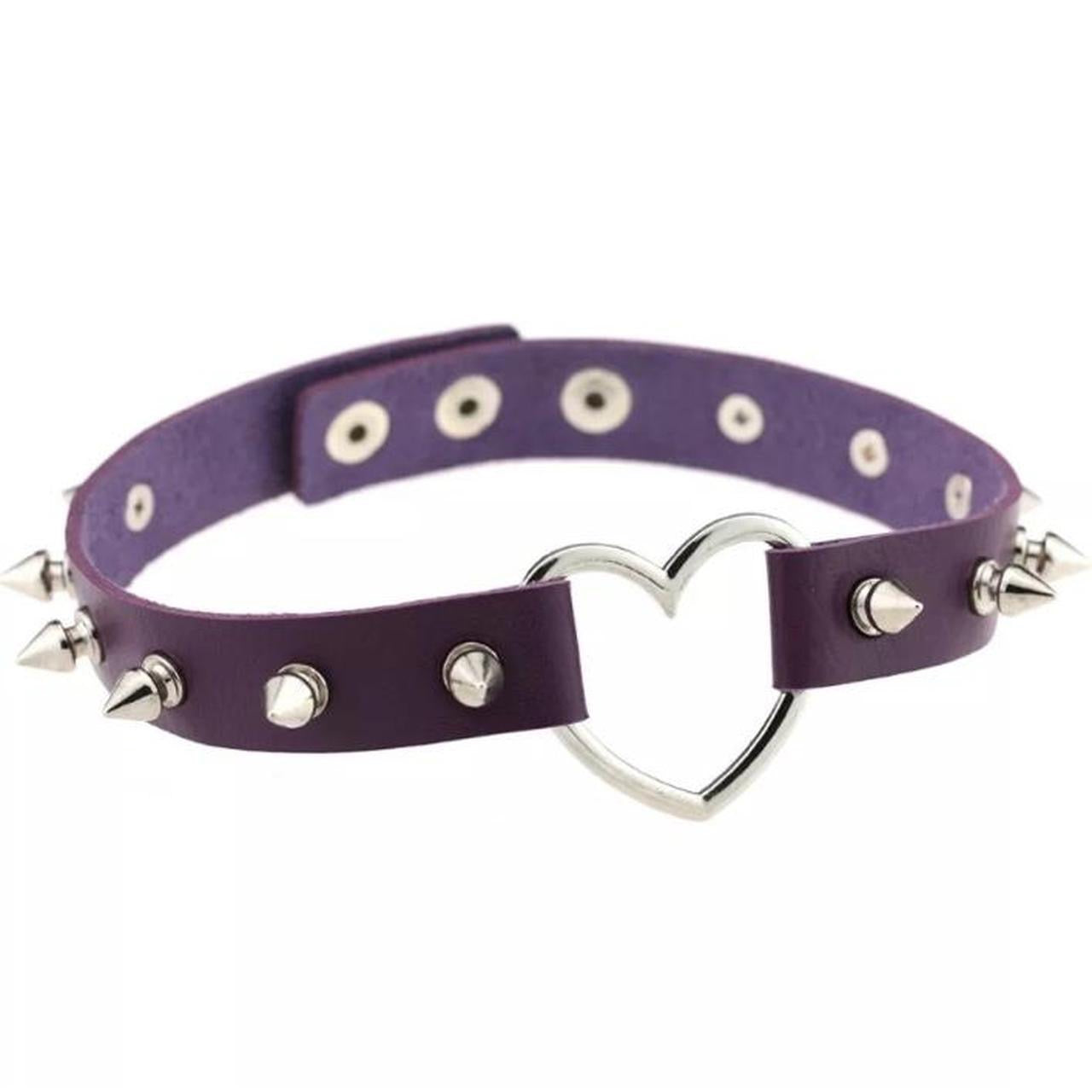 Purple Faux Leather Spike Stud Gothic Choker