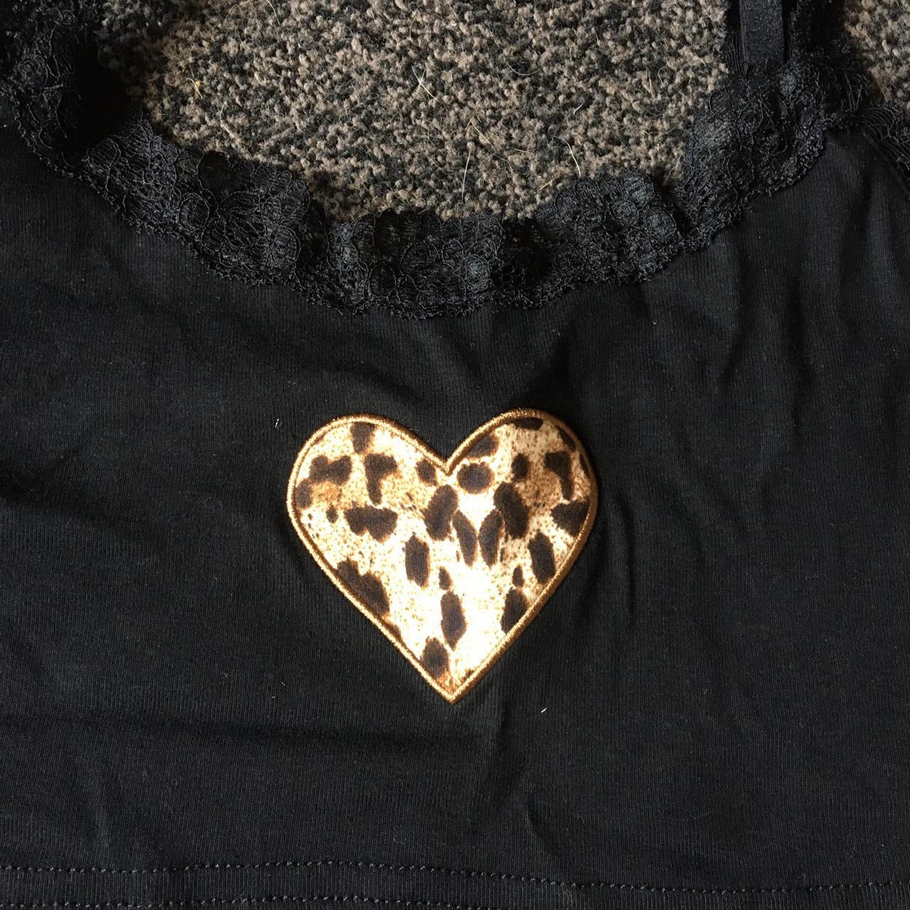 Black Lace Leopard Print Heart Crop Top