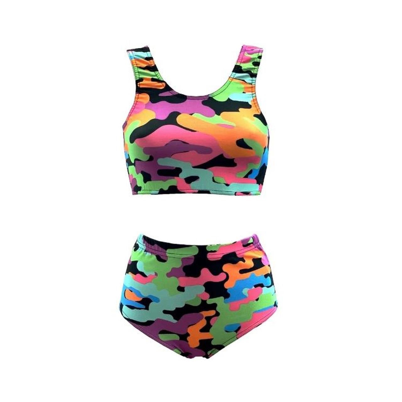 Multicoloured Camo Print Shorts Crop Top Co-Ord Festival Set