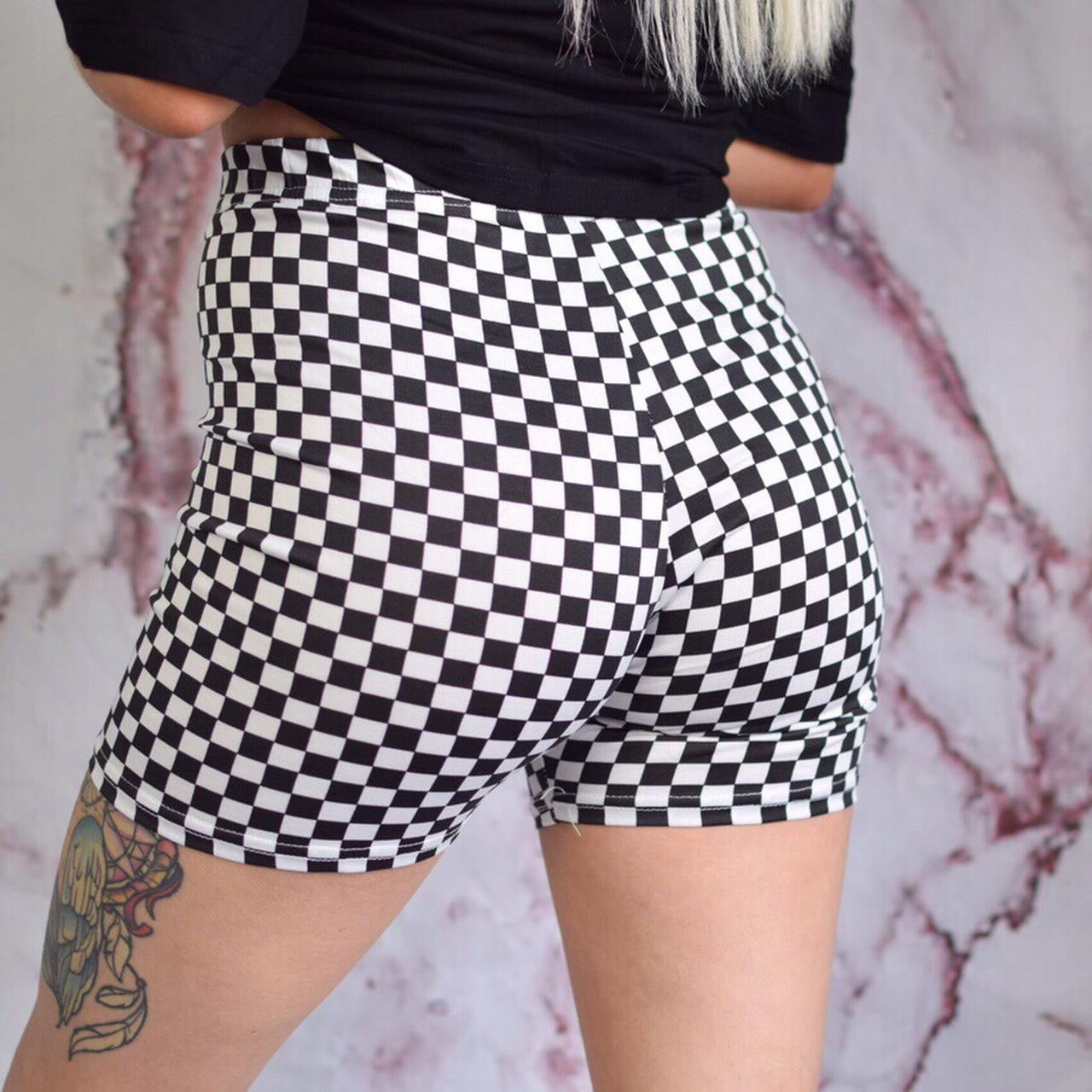 Black and White Checkerboard Biker Festival Shorts