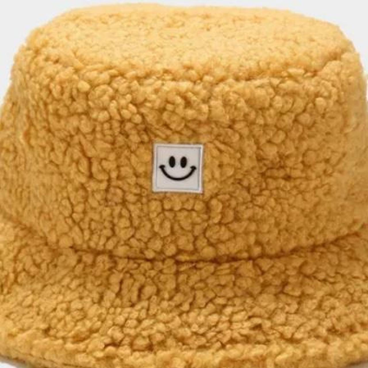 Yellow Fuzzy Smiley Face Bucket Hat