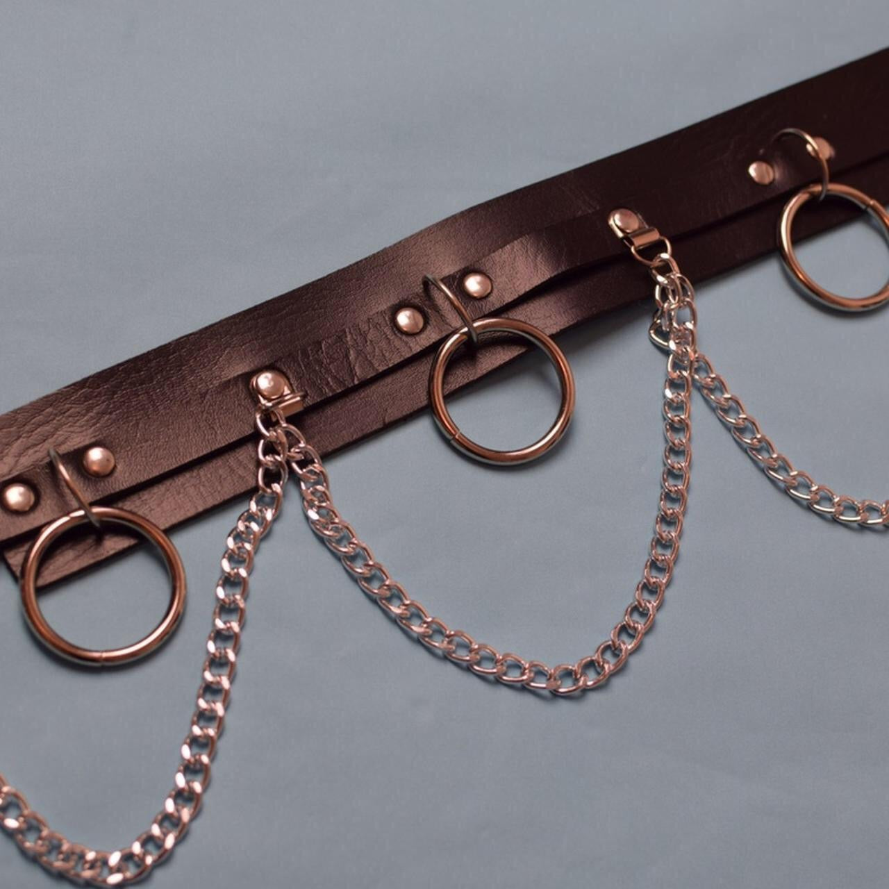 Black Faux Leather Festival O Ring Chain Belt