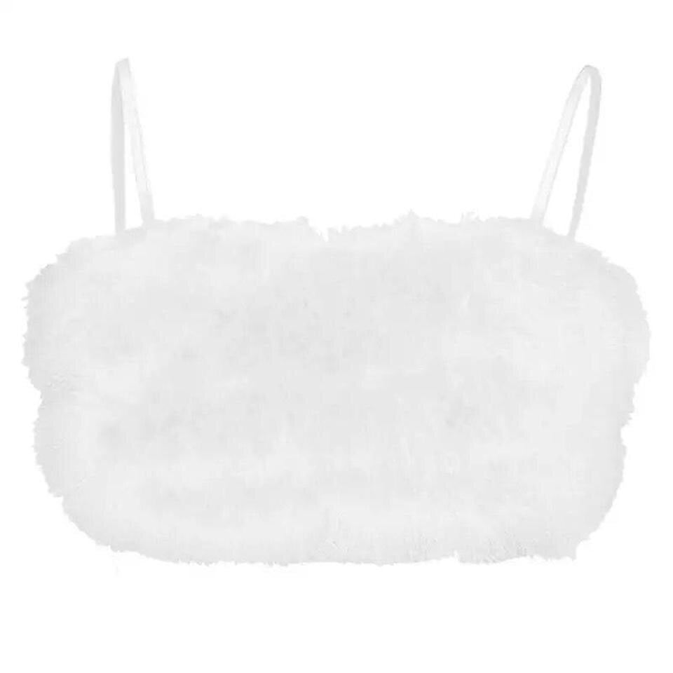 White Fluffy Strappy Crop Top