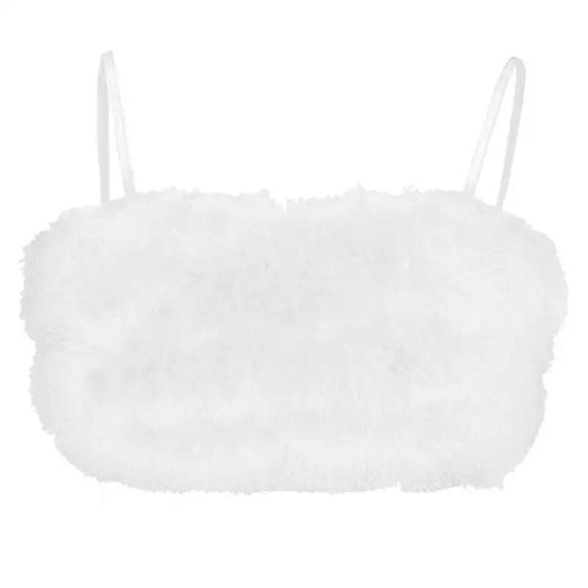 White Fluffy Strappy Crop Top