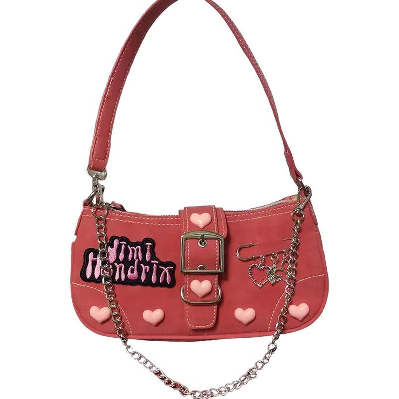 Pink Punk Faux Leather Chain Patch Shoulder Bag