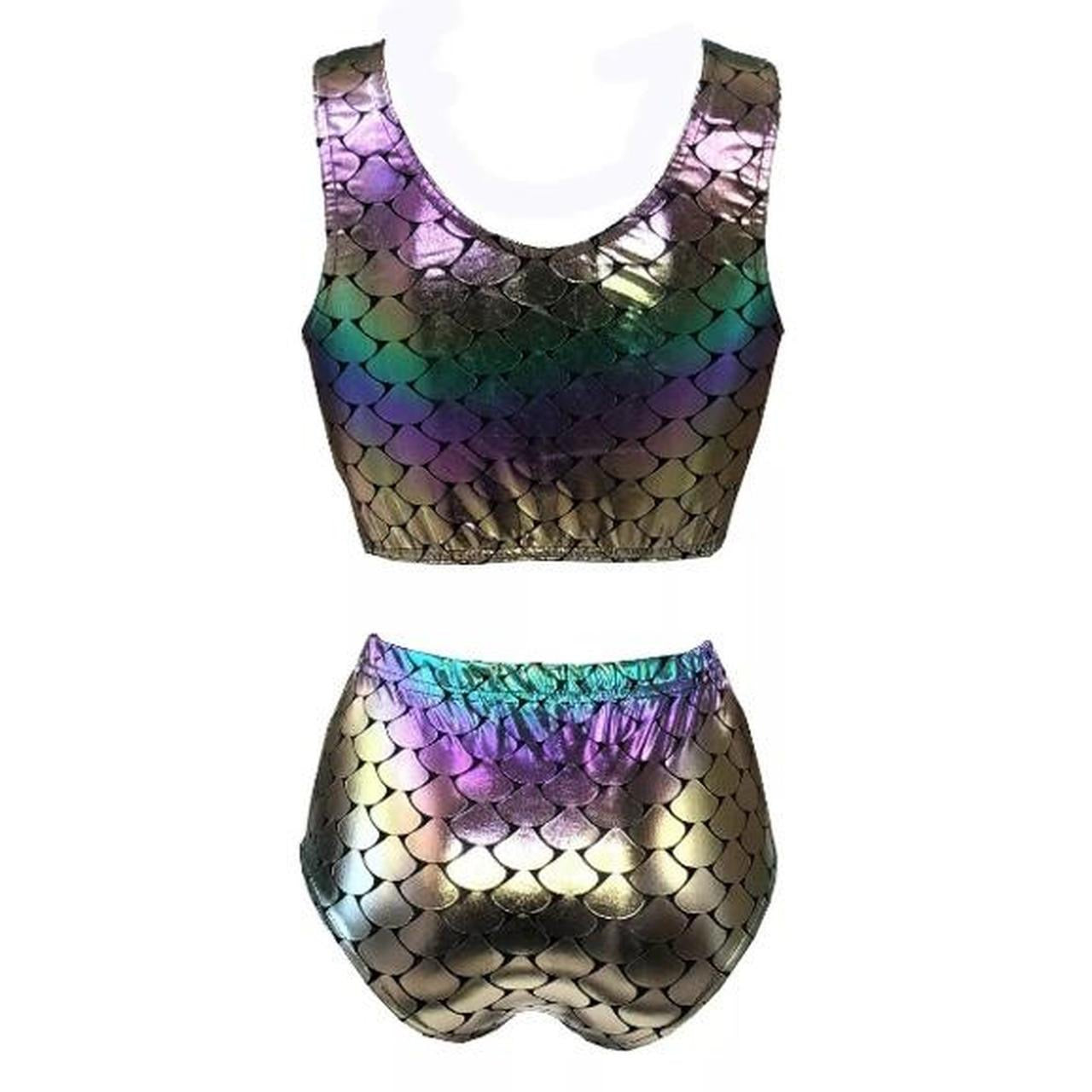 Metallic Rainbow Mermaid Shorts Crop Top Co-Ord Festival Set