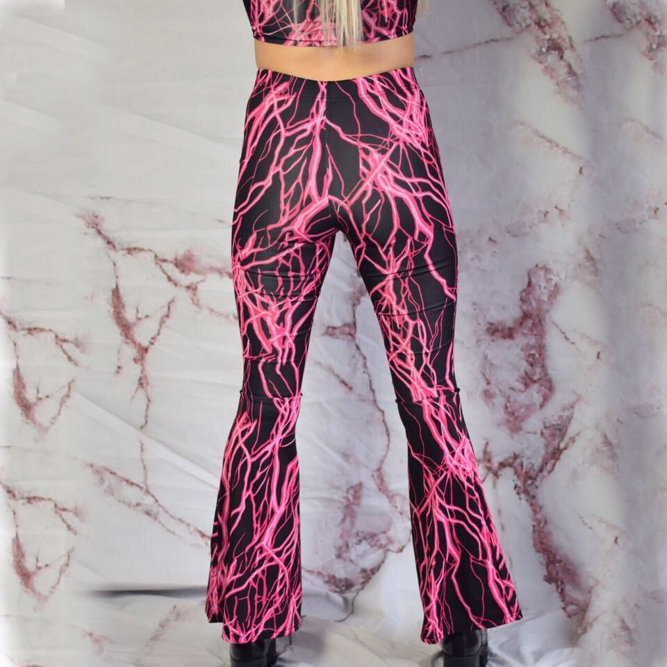 Pink Lightening Print 2 Piece Flare Trousers Set