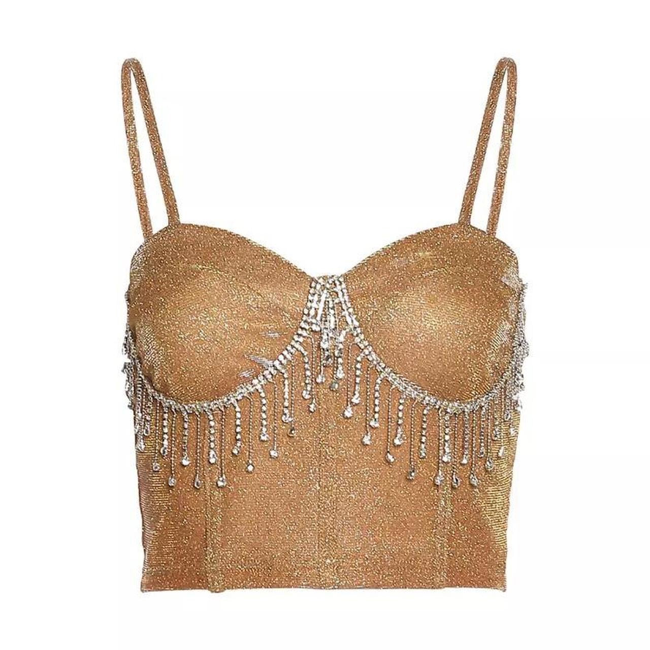 Gold Sparkle Diamanté Tassel Party Crop Top