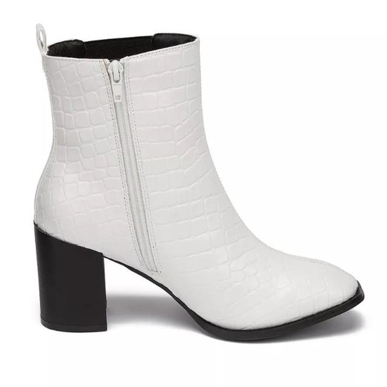 White Faux Leather Crocodile Heel Chelsea Boots