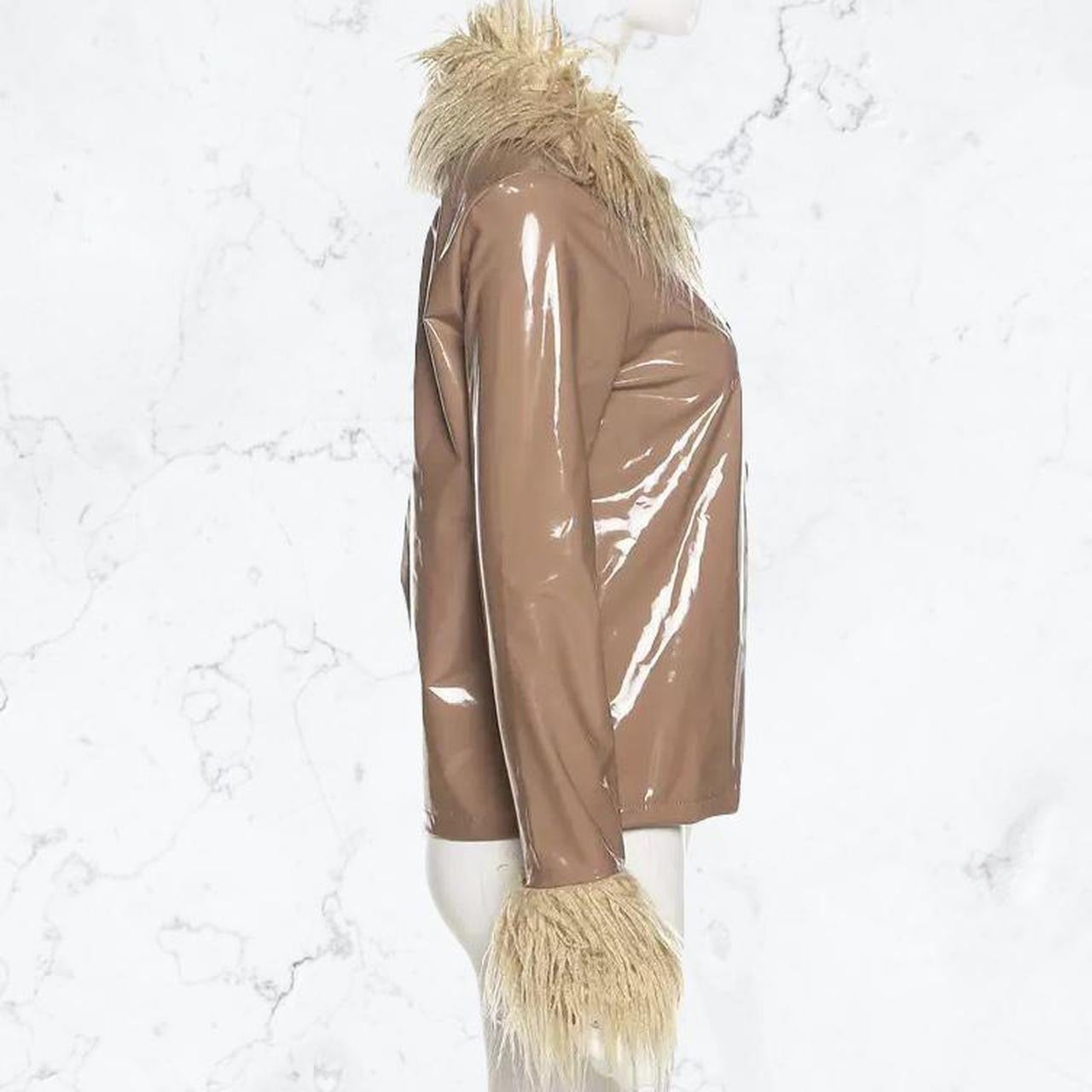 Brown PVC Fluffy Faux Leather Jacket