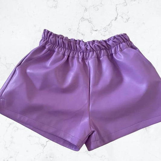 Purple Faux Leather Paperbag Shorts