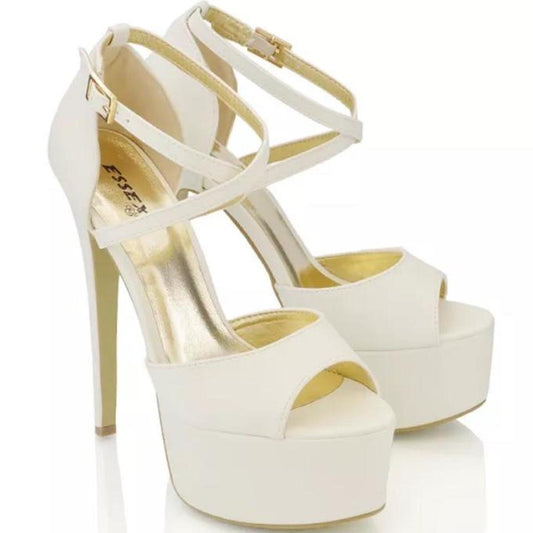 White Faux Leather Platform Stiletto Heels