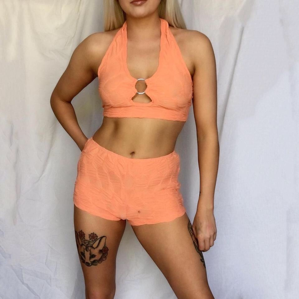 Orange O Ring 2 Piece Shorts Crop Top Set