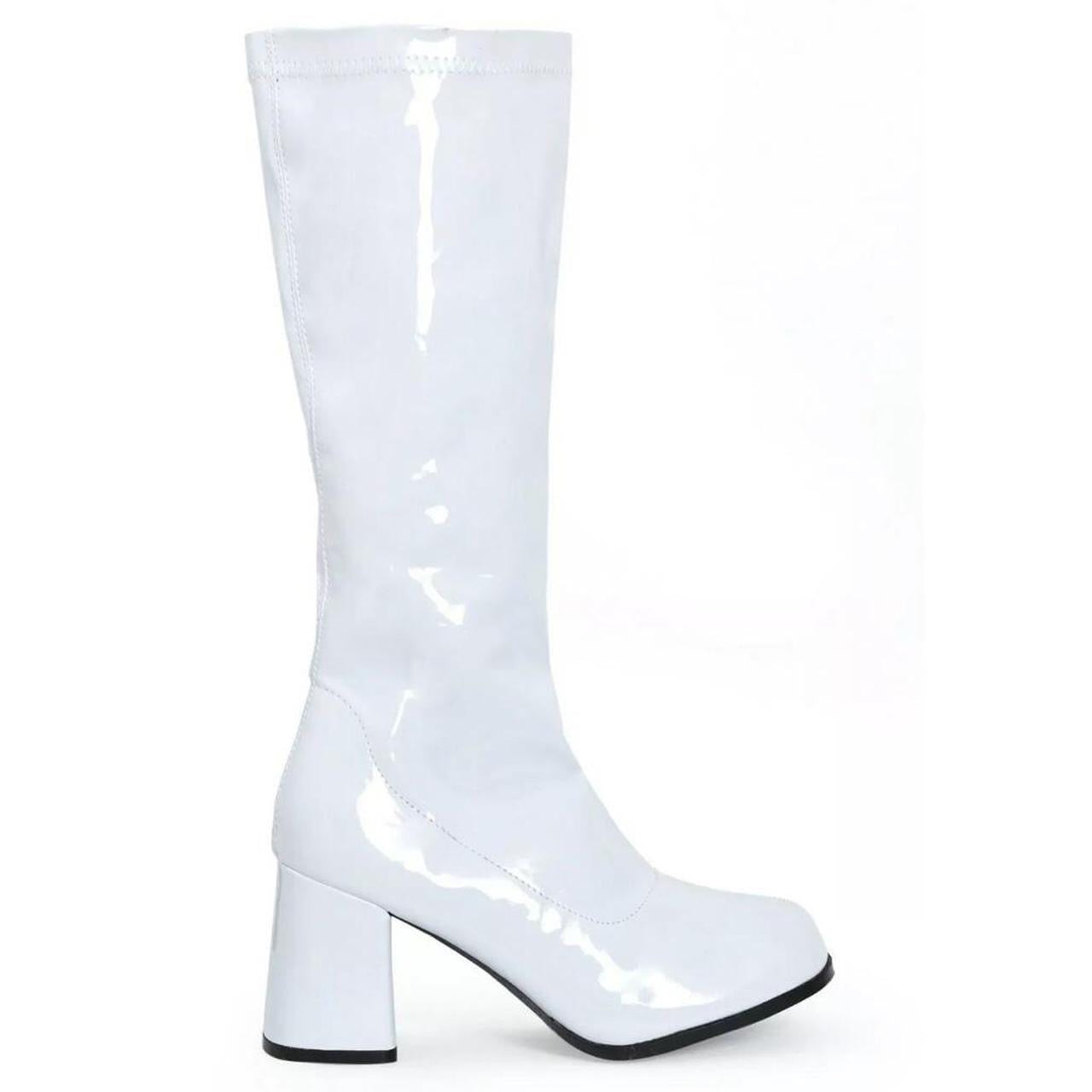 White Patent Faux Leather Go Go Knee High Boots