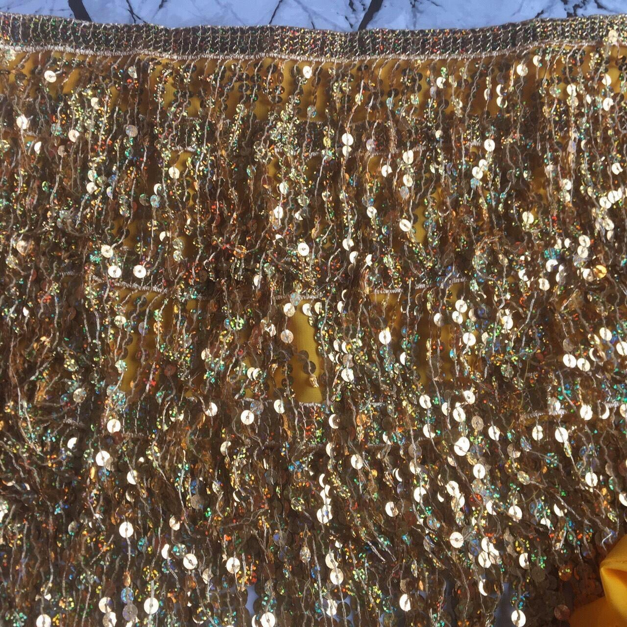 Gold Sequin Tassel Mini Wrap Skirt