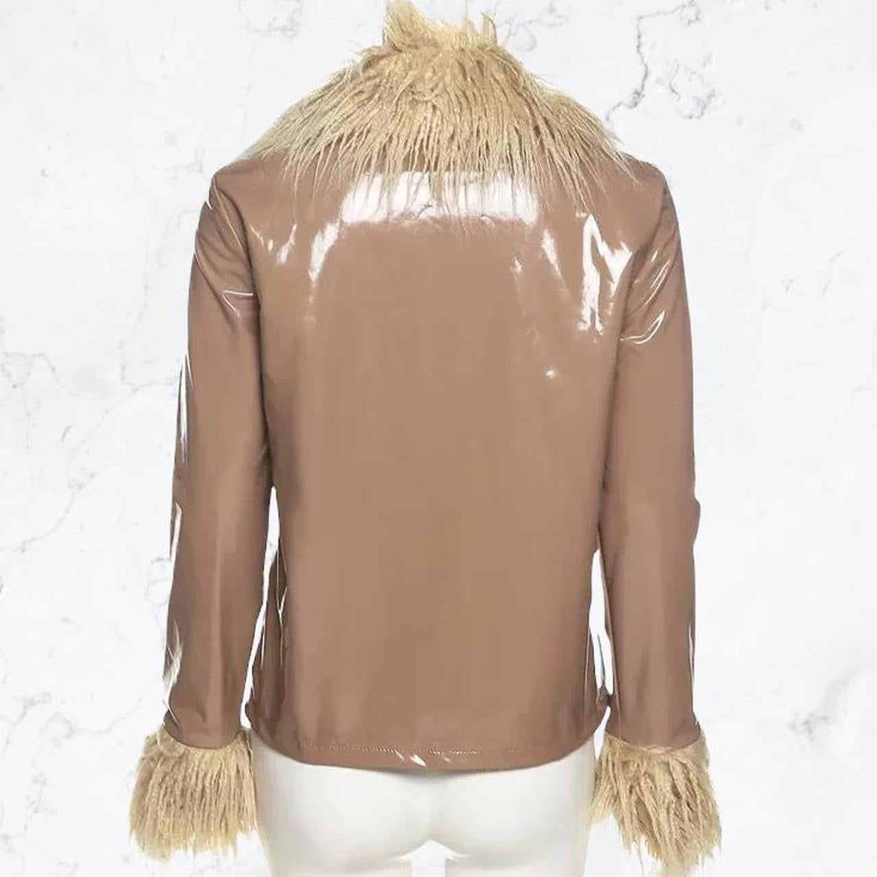 Brown PVC Fluffy Faux Leather Jacket