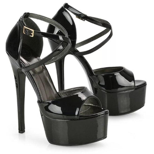 Black Faux Leather Platform Stiletto Heels