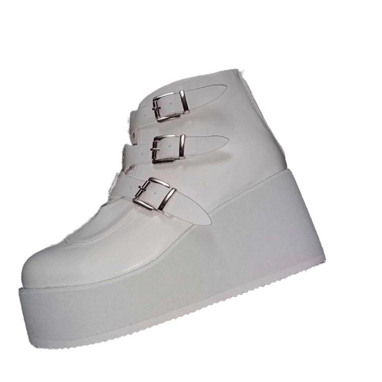 White Punk Faux Leather Buckle Platform Ankle Boots