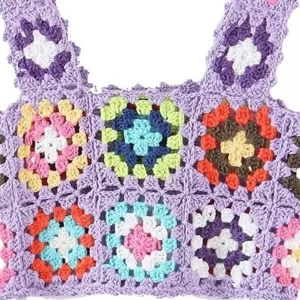 Purple Floral Crochet Crop Top