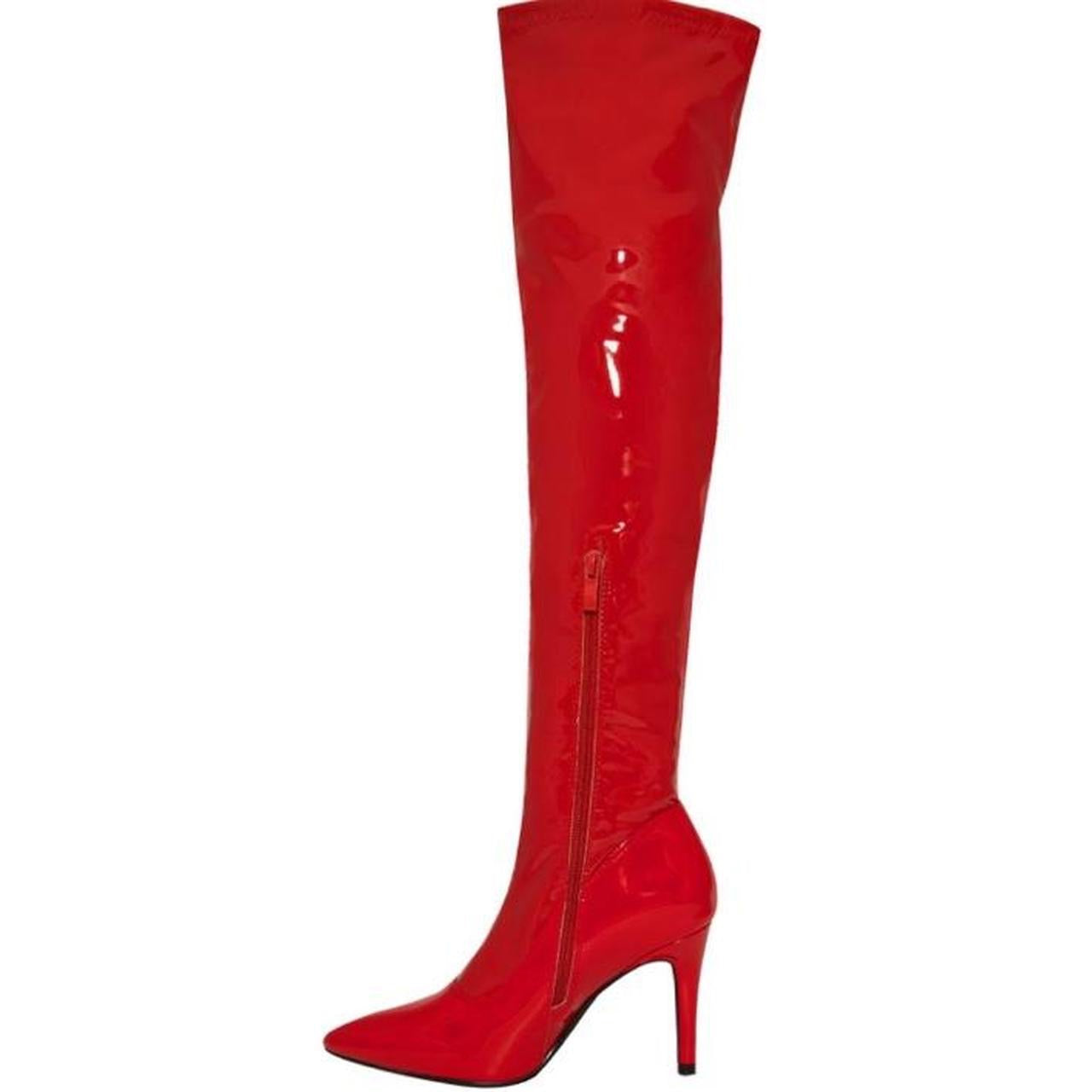 Red Patent Over Knee Stiletto Heel Boots