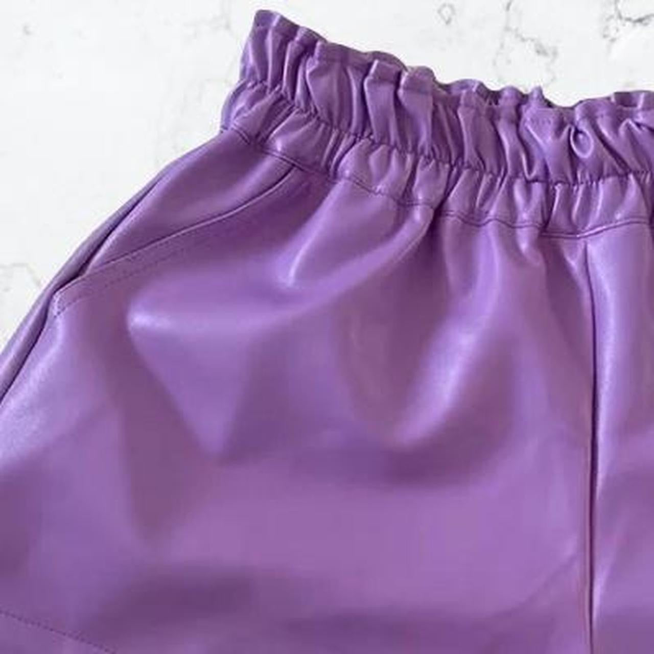 Purple Faux Leather Paperbag Shorts