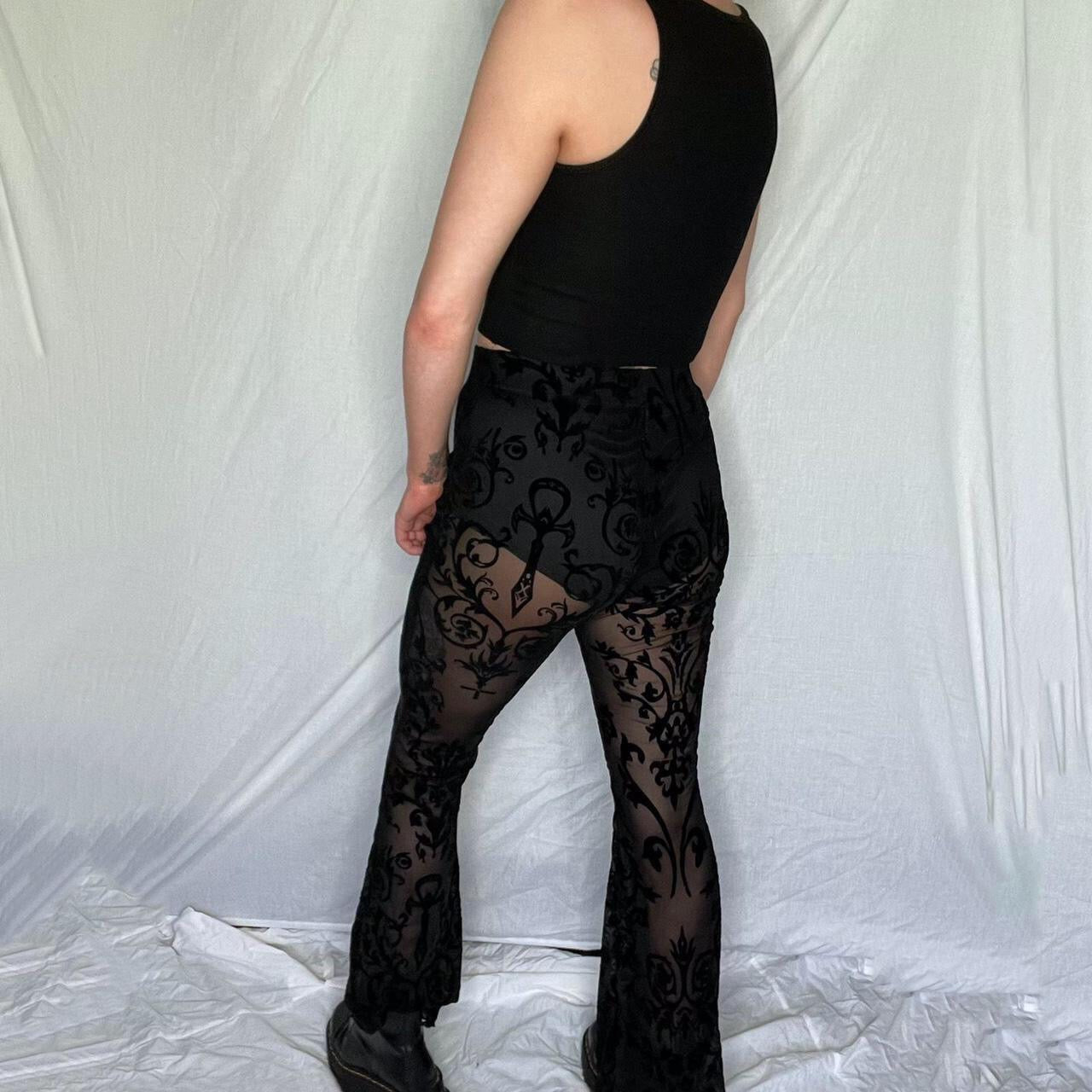 Black Floral Lace Mesh Gothic Flares