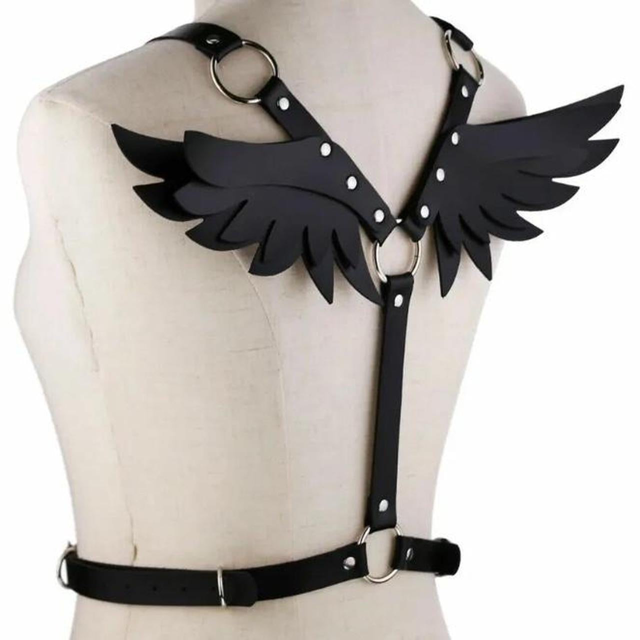 Black Faux Leather Wing Body Harness