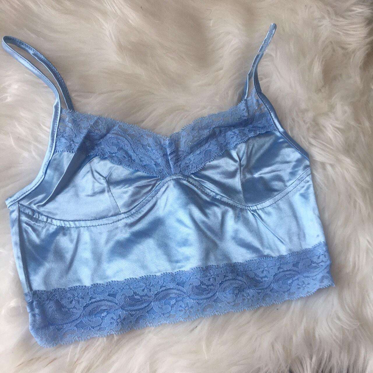 Blue Satin Lace Bralet Crop Top