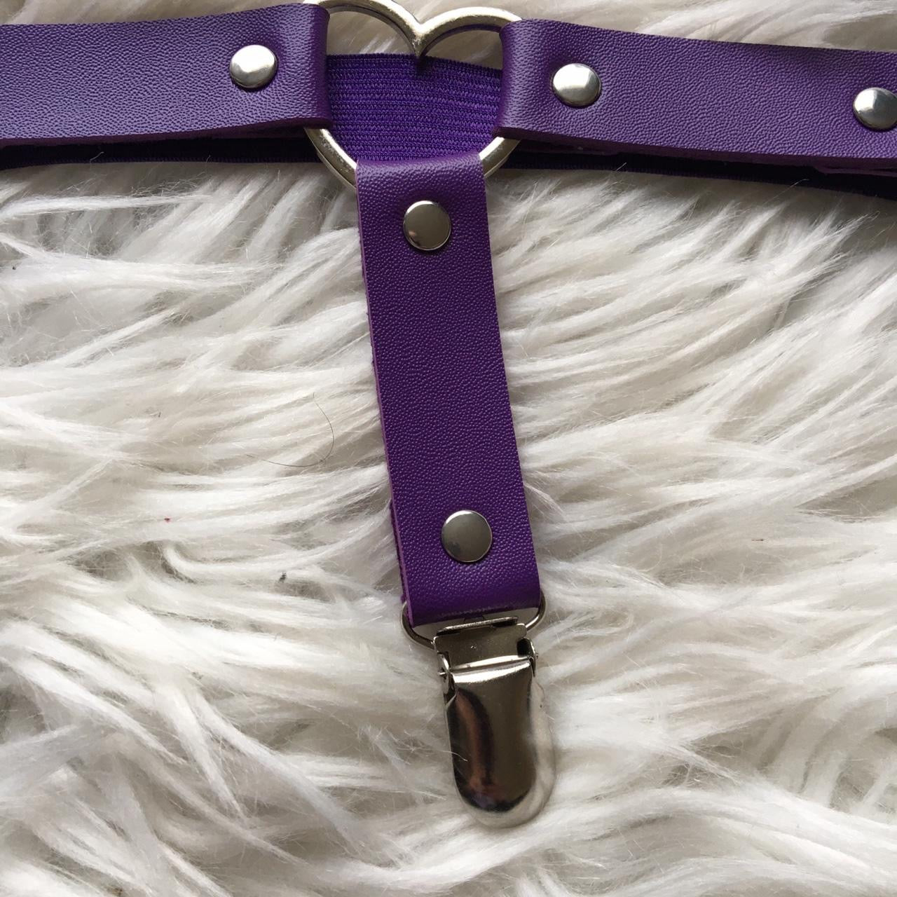 Purple Faux Leather Heart Leg Garter