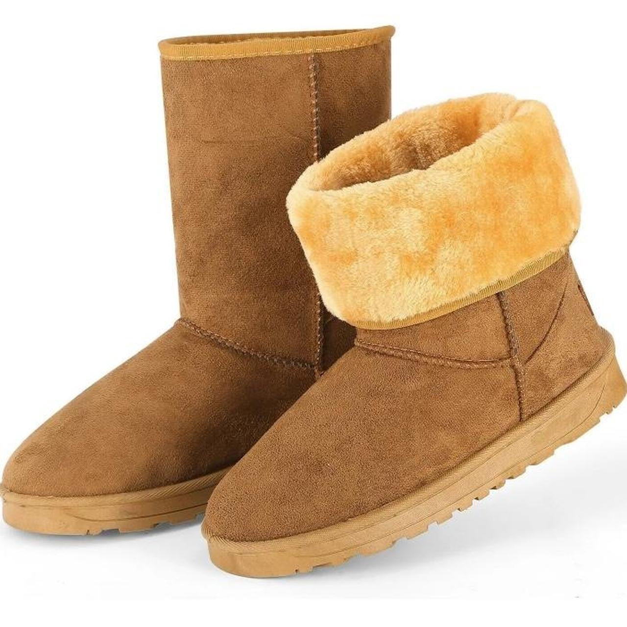 Tan Brown Suede Fur Lined Winter Boots