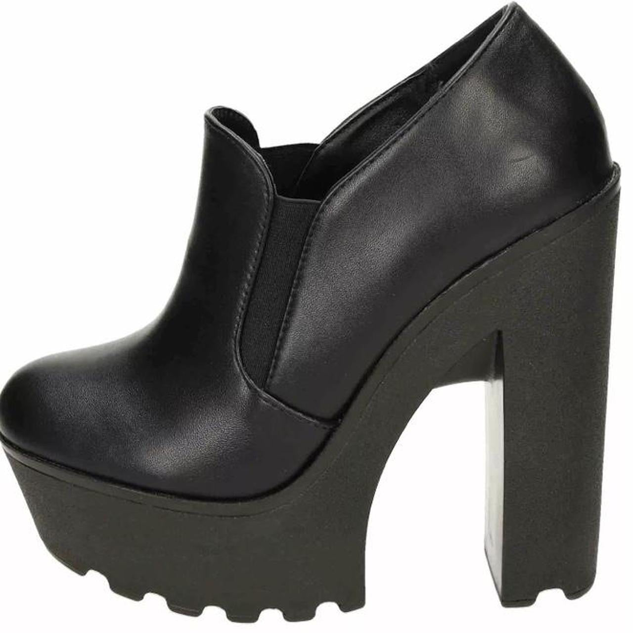 Black Faux Leather Chunky Mary Jane Heels