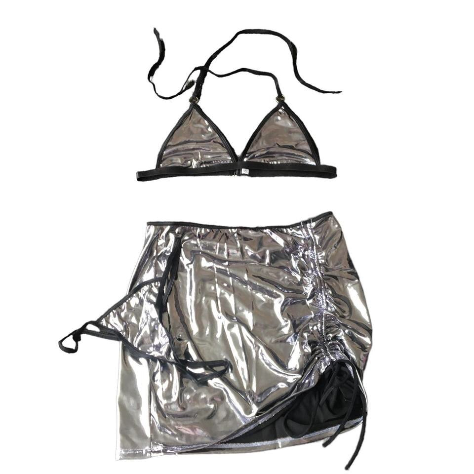 Silver Metallic Festival Skirt Top Set