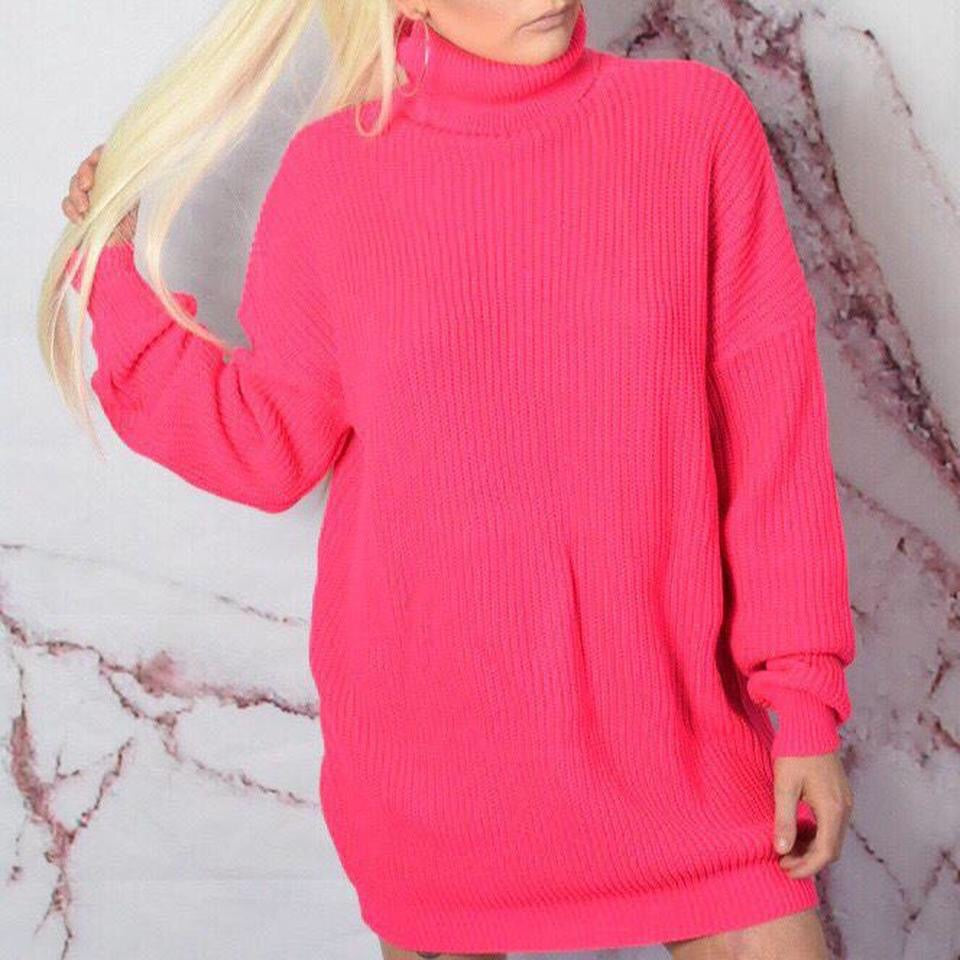 Neon Pink Oversized Knitted Jumper Dress